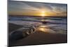 Sunset reflecting off the water on the sand of a beach-Sheila Haddad-Mounted Photographic Print