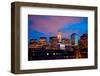 Sunset reflects in windows of Boston skyline and Commerce House Tower shot at dusk, Boston, MA-null-Framed Photographic Print