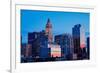 Sunset reflects in windows of Boston skyline Commerce House Tower shot at dusk, Boston, MA-null-Framed Photographic Print