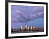 Sunset reflects off the buildings of lower Manhattan, seen from the water, New York City, New York.-Brenda Tharp-Framed Photographic Print