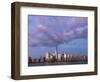 Sunset reflects off the buildings of lower Manhattan, seen from the water, New York City, New York.-Brenda Tharp-Framed Photographic Print