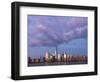 Sunset reflects off the buildings of lower Manhattan, seen from the water, New York City, New York.-Brenda Tharp-Framed Photographic Print