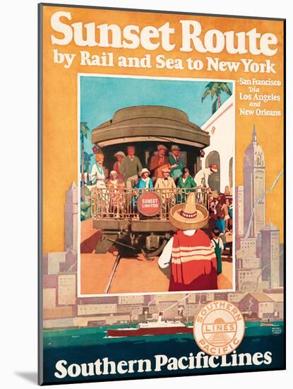 Sunset Route to New York - Southern Pacific Lines - Vintage Railroad Travel Poster, 1950-Michel Cady-Mounted Art Print