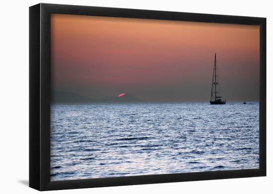 Sunset Sailboat Aegean Sea Santorini Greece-null-Framed Poster