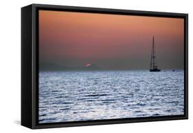 Sunset Sailboat Aegean Sea Santorini Greece-null-Framed Stretched Canvas