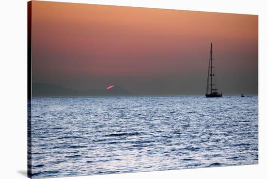 Sunset Sailboat Aegean Sea Santorini Greece-null-Stretched Canvas