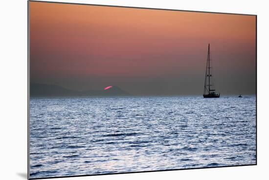 Sunset Sailboat Aegean Sea Santorini Greece-null-Mounted Photo