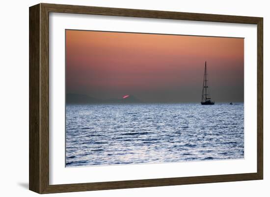 Sunset Sailboat Aegean Sea Santorini Greece-null-Framed Photo