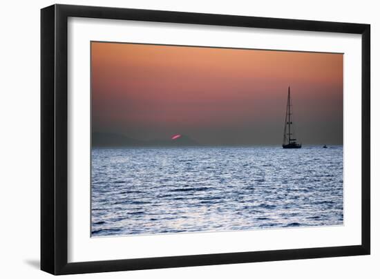 Sunset Sailboat Aegean Sea Santorini Greece-null-Framed Photo