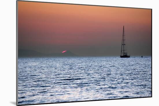 Sunset Sailboat Aegean Sea Santorini Greece-null-Mounted Photo