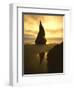 Sunset Silhouettes Seabird Atop Rock Pinnacle, Bandon Beach, Oregon, USA-Steve Terrill-Framed Photographic Print