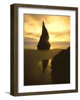 Sunset Silhouettes Seabird Atop Rock Pinnacle, Bandon Beach, Oregon, USA-Steve Terrill-Framed Photographic Print