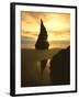 Sunset Silhouettes Seabird Atop Rock Pinnacle, Bandon Beach, Oregon, USA-Steve Terrill-Framed Photographic Print