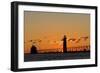 Sunset Silhouettes the Grand Haven Lighthouse in Grand Haven, Michigan, Usa-Chuck Haney-Framed Photographic Print