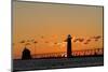 Sunset Silhouettes the Grand Haven Lighthouse in Grand Haven, Michigan, Usa-Chuck Haney-Mounted Photographic Print