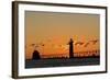 Sunset Silhouettes the Grand Haven Lighthouse in Grand Haven, Michigan, Usa-Chuck Haney-Framed Photographic Print