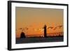 Sunset Silhouettes the Grand Haven Lighthouse in Grand Haven, Michigan, Usa-Chuck Haney-Framed Photographic Print