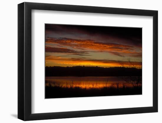 Sunset sky over waters of Eagle Creek Reservoir, Ragle Creek Park, Indianapolis, Indiana, USA-Anna Miller-Framed Photographic Print