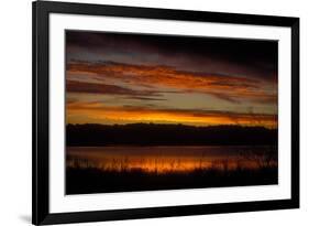 Sunset sky over waters of Eagle Creek Reservoir, Ragle Creek Park, Indianapolis, Indiana, USA-Anna Miller-Framed Photographic Print