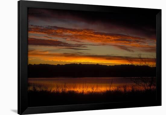 Sunset sky over waters of Eagle Creek Reservoir, Ragle Creek Park, Indianapolis, Indiana, USA-Anna Miller-Framed Photographic Print