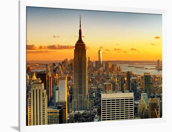 Sunset Skyscraper Landscape, Empire State Building and One World Trade Center, Manhattan, New York-Philippe Hugonnard-Framed Photographic Print