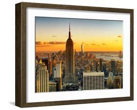 Sunset Skyscraper Landscape, Empire State Building and One World Trade Center, Manhattan, New York-Philippe Hugonnard-Framed Photographic Print