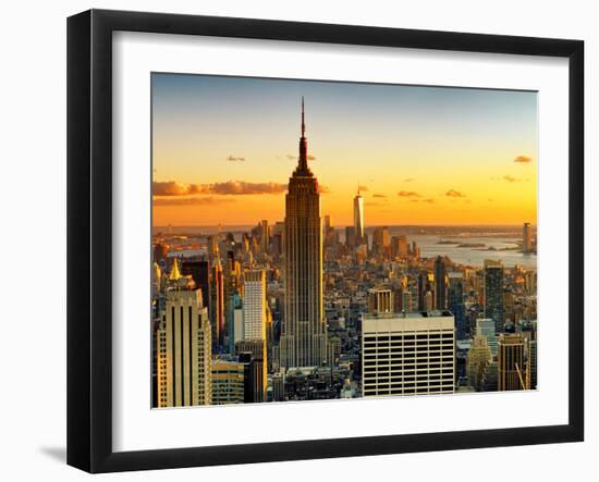 Sunset Skyscraper Landscape, Empire State Building and One World Trade Center, Manhattan, New York-Philippe Hugonnard-Framed Photographic Print