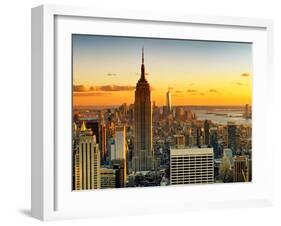 Sunset Skyscraper Landscape, Empire State Building and One World Trade Center, Manhattan, New York-Philippe Hugonnard-Framed Photographic Print