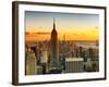 Sunset Skyscraper Landscape, Empire State Building and One World Trade Center, Manhattan, New York-Philippe Hugonnard-Framed Premium Photographic Print