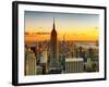 Sunset Skyscraper Landscape, Empire State Building and One World Trade Center, Manhattan, New York-Philippe Hugonnard-Framed Premium Photographic Print