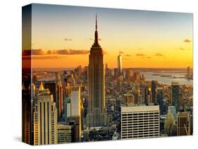 Sunset Skyscraper Landscape, Empire State Building and One World Trade Center, Manhattan, New York-Philippe Hugonnard-Stretched Canvas