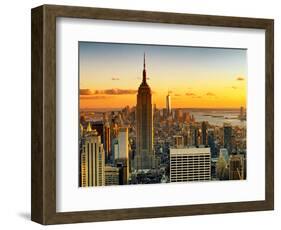 Sunset Skyscraper Landscape, Empire State Building and One World Trade Center, Manhattan, New York-Philippe Hugonnard-Framed Photographic Print