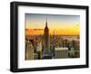 Sunset Skyscraper Landscape, Empire State Building and One World Trade Center, Manhattan, New York-Philippe Hugonnard-Framed Photographic Print