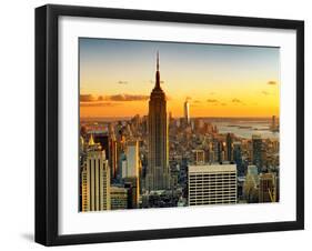 Sunset Skyscraper Landscape, Empire State Building and One World Trade Center, Manhattan, New York-Philippe Hugonnard-Framed Premium Photographic Print