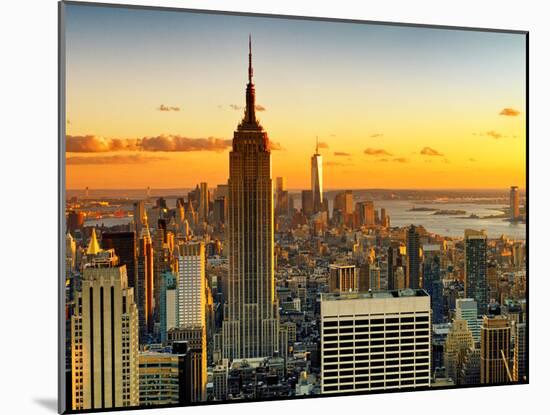 Sunset Skyscraper Landscape, Empire State Building and One World Trade Center, Manhattan, New York-Philippe Hugonnard-Mounted Premium Photographic Print