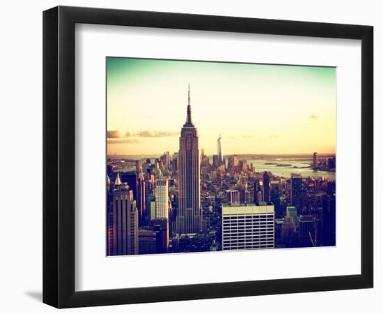 Sunset Skyscraper Landscape, Empire State Building and One World Trade Center, Manhattan, New York-Philippe Hugonnard-Framed Photographic Print