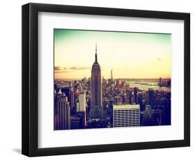 Sunset Skyscraper Landscape, Empire State Building and One World Trade Center, Manhattan, New York-Philippe Hugonnard-Framed Photographic Print