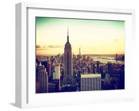 Sunset Skyscraper Landscape, Empire State Building and One World Trade Center, Manhattan, New York-Philippe Hugonnard-Framed Premium Photographic Print