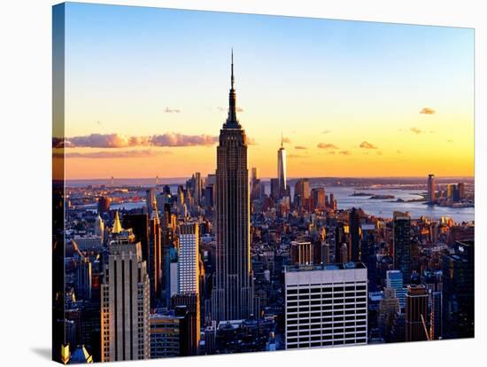 Sunset Skyscraper Landscape, Empire State Building and One World Trade Center, Manhattan, New York-Philippe Hugonnard-Stretched Canvas