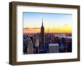 Sunset Skyscraper Landscape, Empire State Building and One World Trade Center, Manhattan, New York-Philippe Hugonnard-Framed Art Print