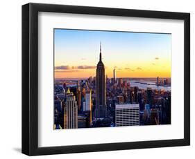 Sunset Skyscraper Landscape, Empire State Building and One World Trade Center, Manhattan, New York-Philippe Hugonnard-Framed Art Print