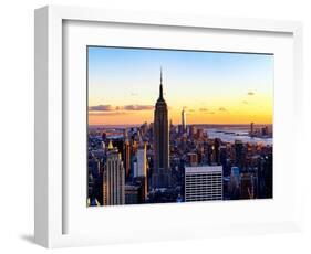 Sunset Skyscraper Landscape, Empire State Building and One World Trade Center, Manhattan, New York-Philippe Hugonnard-Framed Art Print