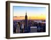 Sunset Skyscraper Landscape, Empire State Building and One World Trade Center, Manhattan, New York-Philippe Hugonnard-Framed Art Print