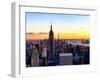 Sunset Skyscraper Landscape, Empire State Building and One World Trade Center, Manhattan, New York-Philippe Hugonnard-Framed Art Print