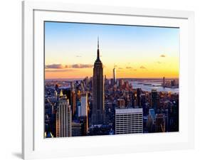 Sunset Skyscraper Landscape, Empire State Building and One World Trade Center, Manhattan, New York-Philippe Hugonnard-Framed Art Print