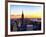 Sunset Skyscraper Landscape, Empire State Building and One World Trade Center, Manhattan, New York-Philippe Hugonnard-Framed Art Print