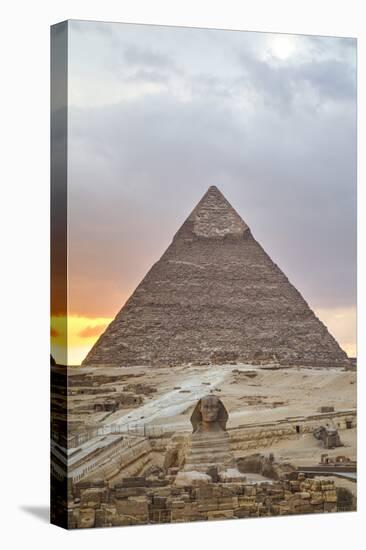 Sunset, Sphinx in Foreground and the Pyramid of Chephren, the Pyramids of Giza-Richard Maschmeyer-Stretched Canvas