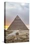 Sunset, Sphinx in Foreground and the Pyramid of Chephren, the Pyramids of Giza-Richard Maschmeyer-Stretched Canvas