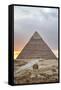 Sunset, Sphinx in Foreground and the Pyramid of Chephren, the Pyramids of Giza-Richard Maschmeyer-Framed Stretched Canvas