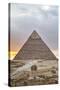 Sunset, Sphinx in Foreground and the Pyramid of Chephren, the Pyramids of Giza-Richard Maschmeyer-Stretched Canvas